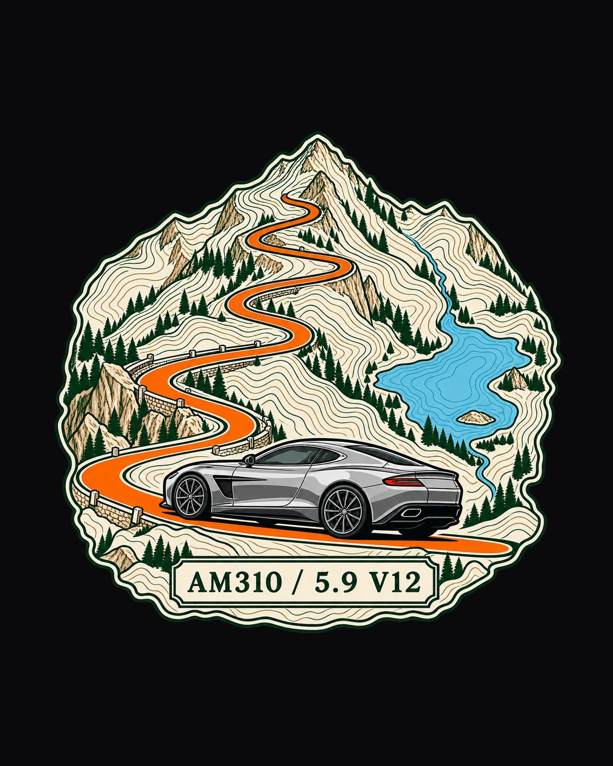 Aston Martin Vanquish AM310 Topographic Route Map Shirt design only