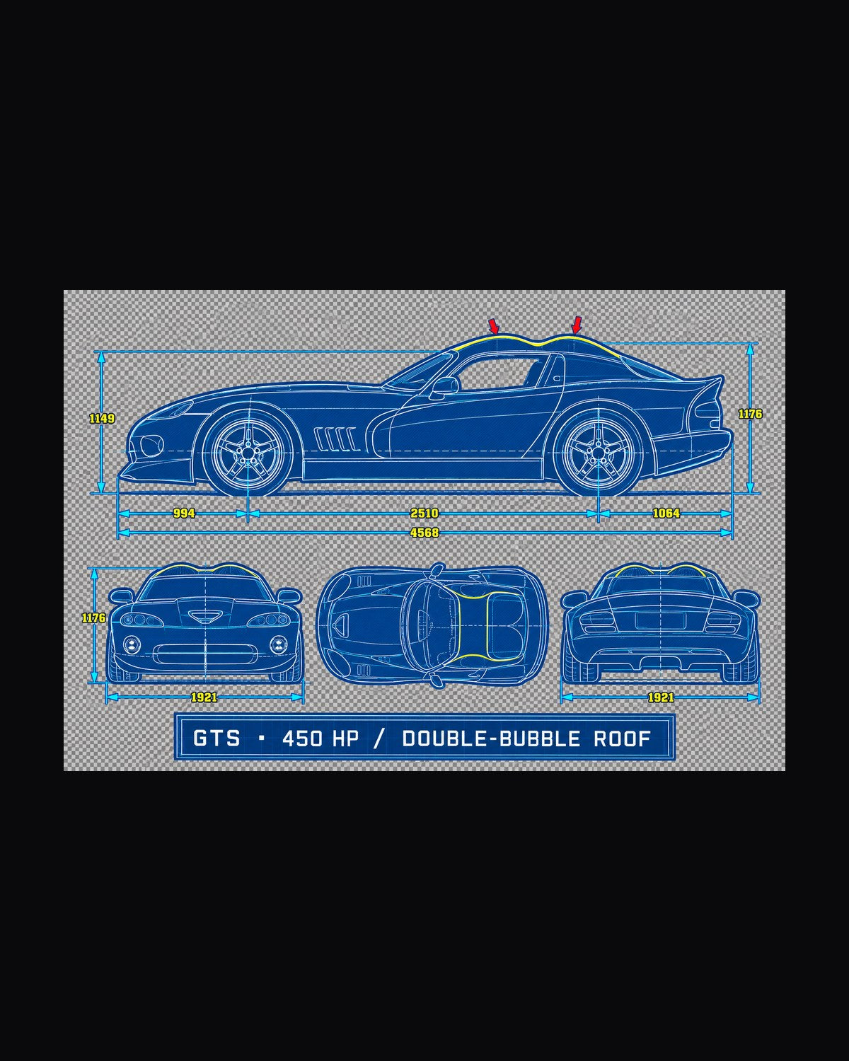 1996 Dodge Viper GTS SR II Cyanotype Blueprint Shirt design only