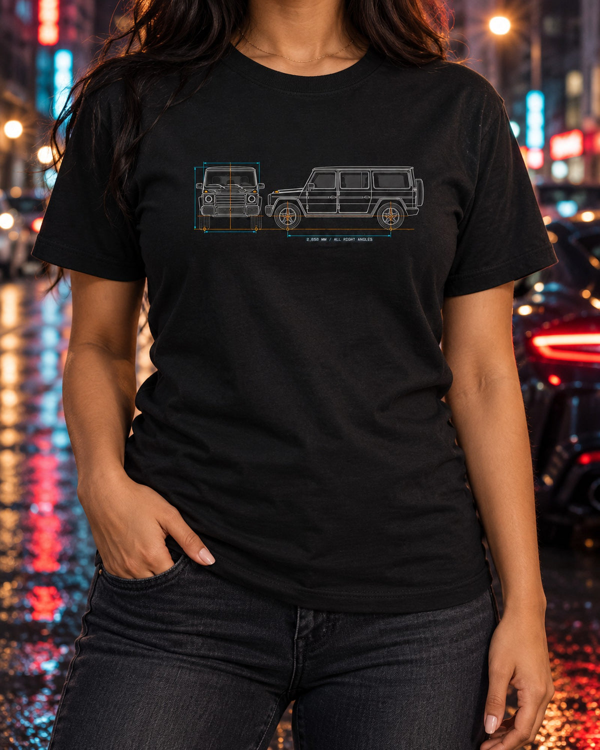 Mercedes SLS AMG C197 Gullwing Night Garage Neon Outline Tee T-Shirt Black worn hero