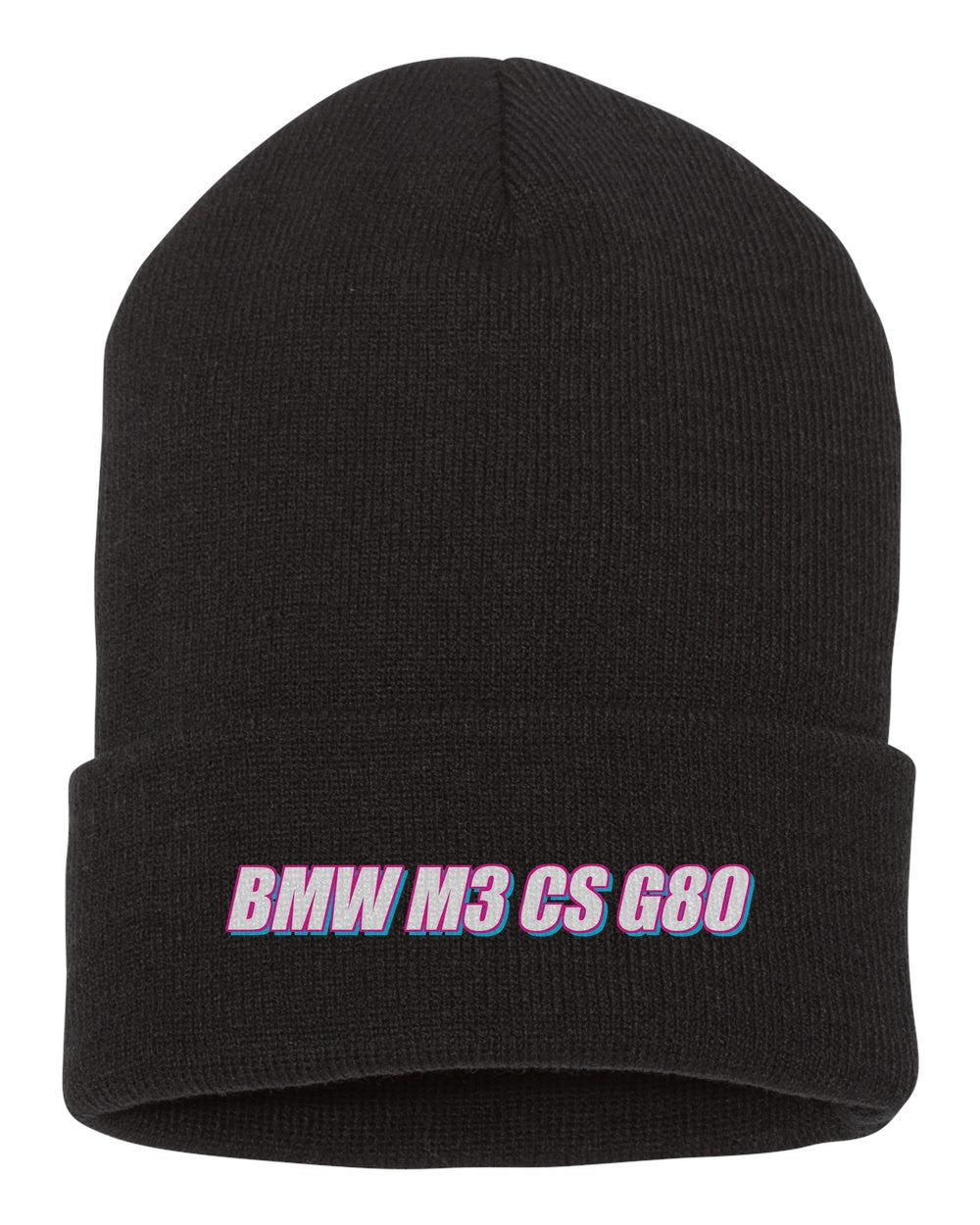 Bmw M3 Cs G80 black beanie front view with car name