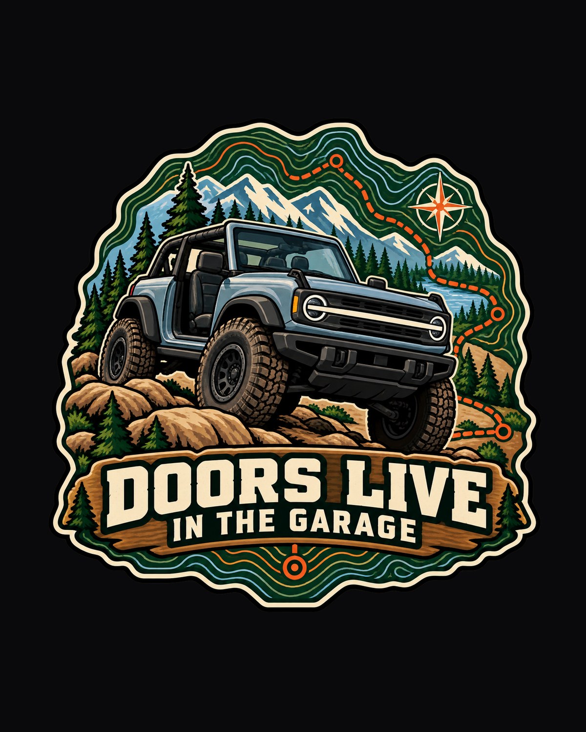 Ford Bronco U725 Two-Door Topographic Trail Map Shirt design only