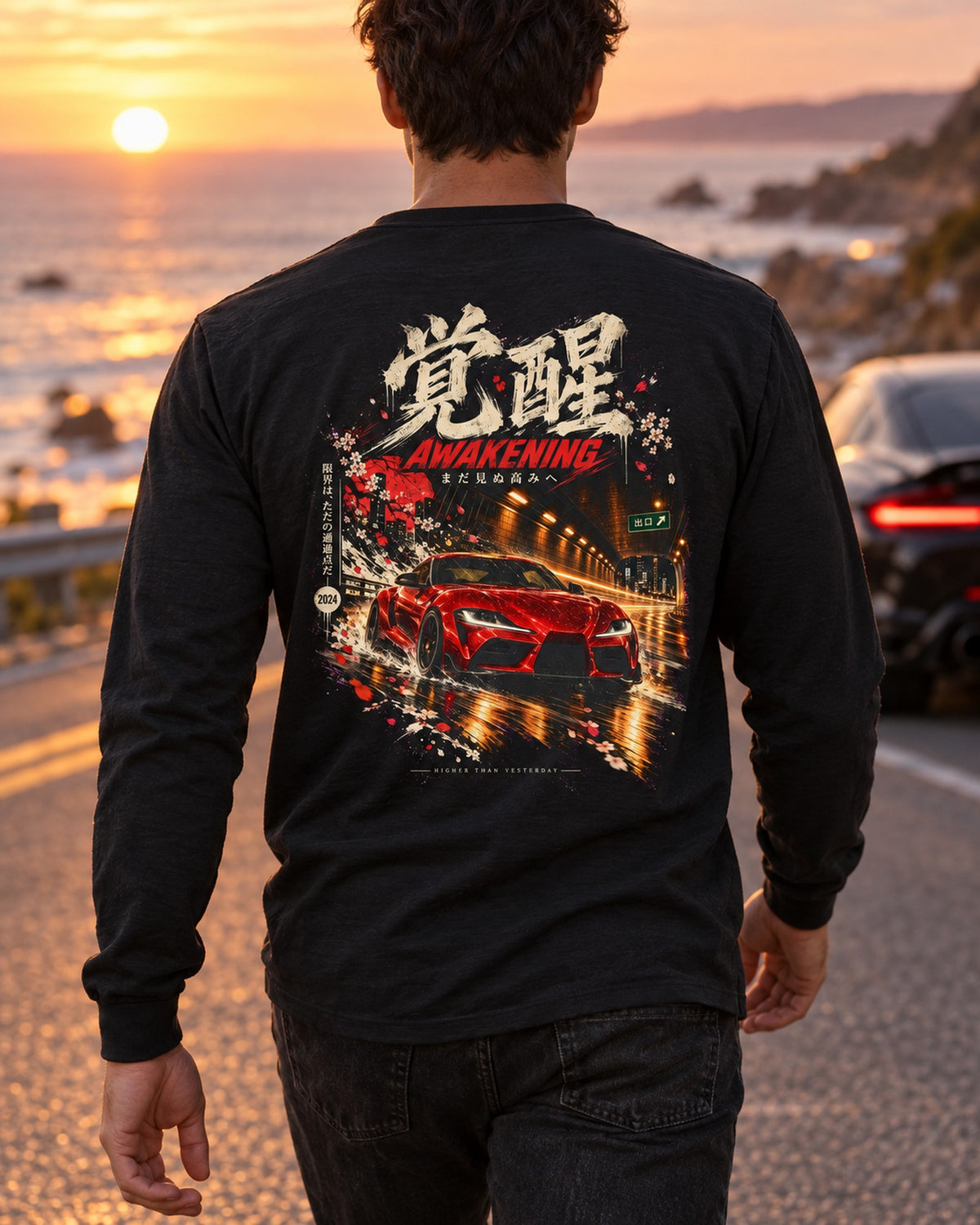 Toyota GR Supra A90 Awakening Shirt, Hoodie & More Long Sleeve Black worn hero