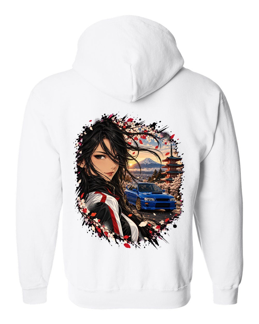 Subaru WRX STI GC8 Anime Girl Zip Hoodie White back