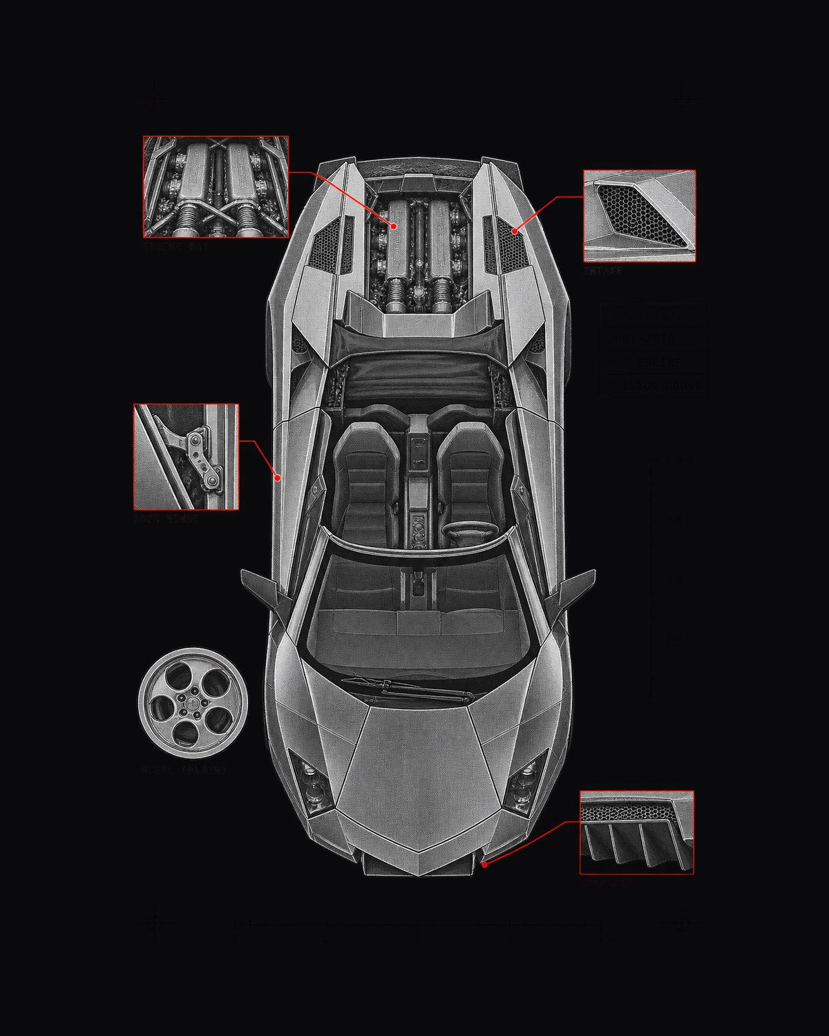 Lamborghini Murcielago LP640 Roadster Spec Plan Shirt, 4,099 Built design only