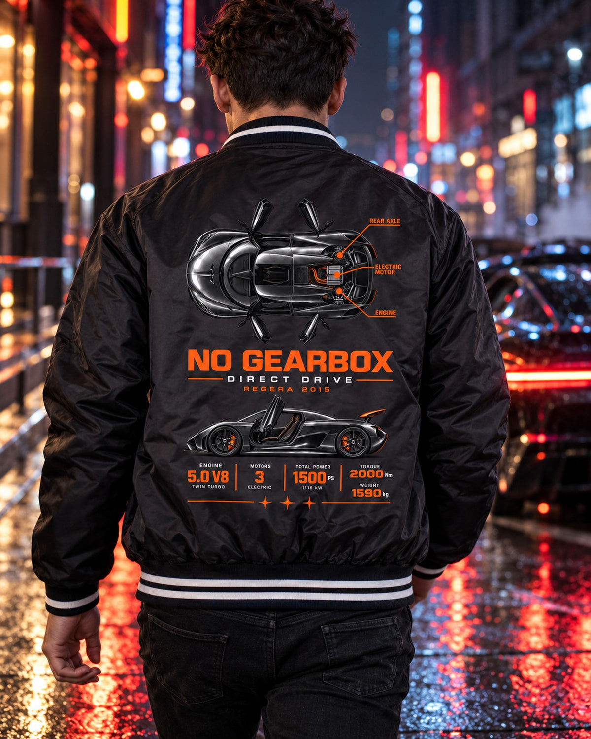 Koenigsegg Regera 2015 Direct Drive No Gearbox Spec Tee Bomber Jacket Black worn hero