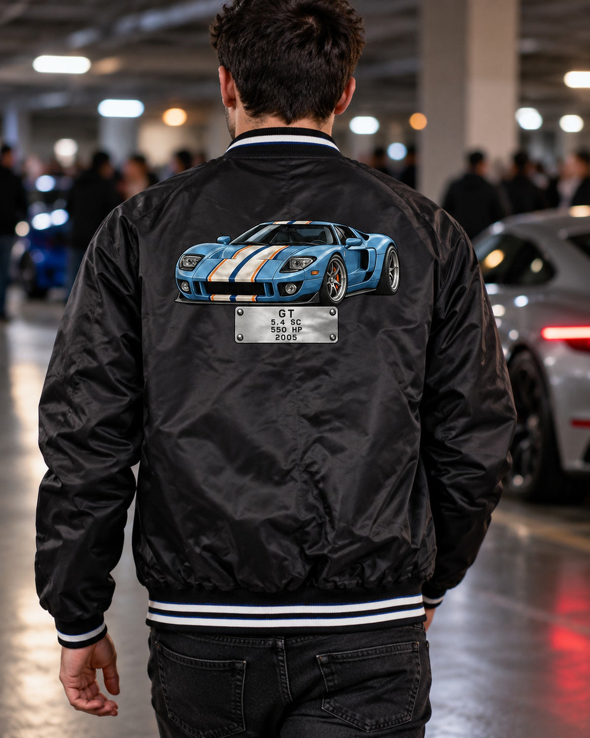 Ford GT 2005 Data Plate Shirt, 5.4 Supercharged Car Guy Tee Bomber Jacket Black worn hero