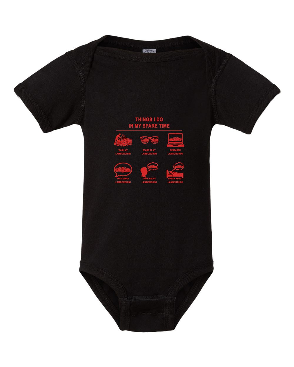 Lamborghini Things I Do Baby Onesie Black front