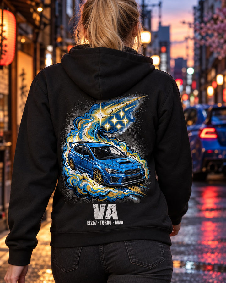 Subaru WRX STI Pleiades Pull Over Hoodie & Zip Hoodie Zip Hoodie Black worn hero