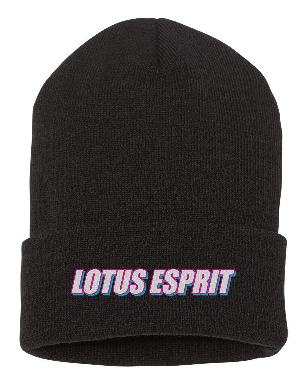 Lotus Esprit black beanie front view with car name