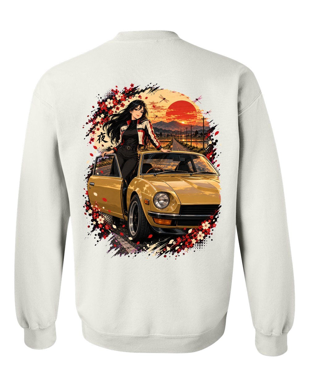 Datsun 240Z Anime Girl Crewneck White back
