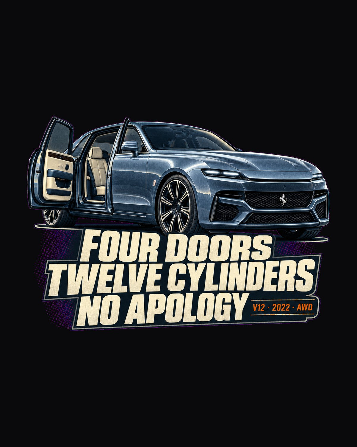 Ferrari Purosangue Editorial print Tee, Four-Door V12 design only