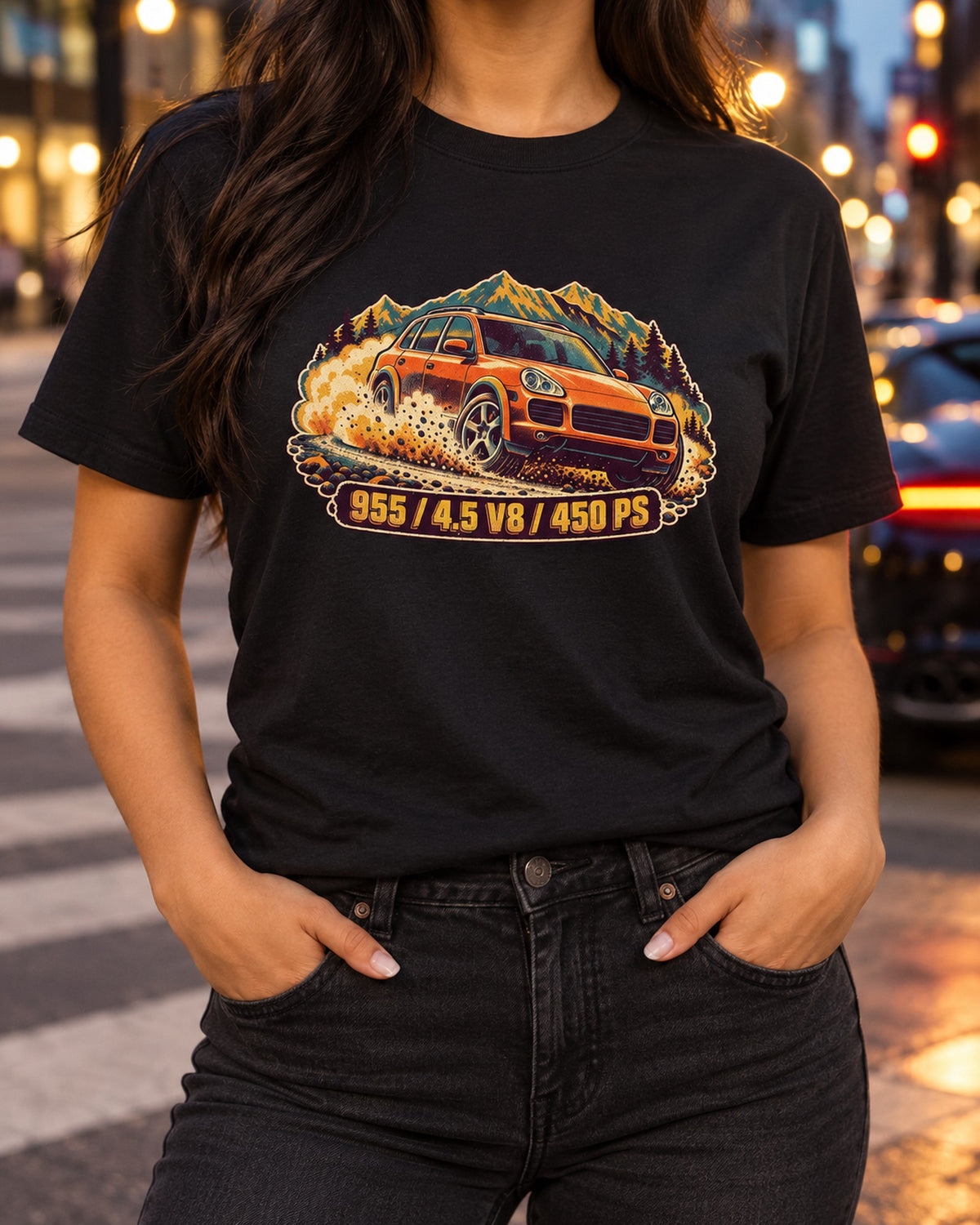 Porsche 981 Boxster Spyder Manga Panel Shirt, 3.8 375 PS T-Shirt Black worn hero