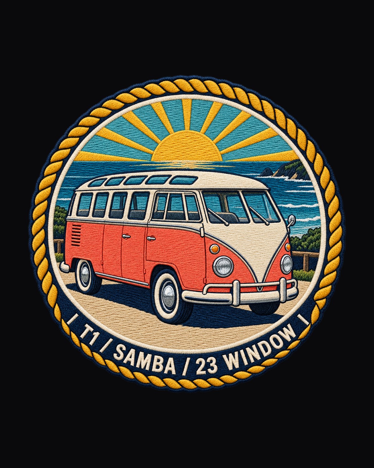 VW Bus T1 Samba 23 Window Crest Shirt, Type 2 Camper Tee design only