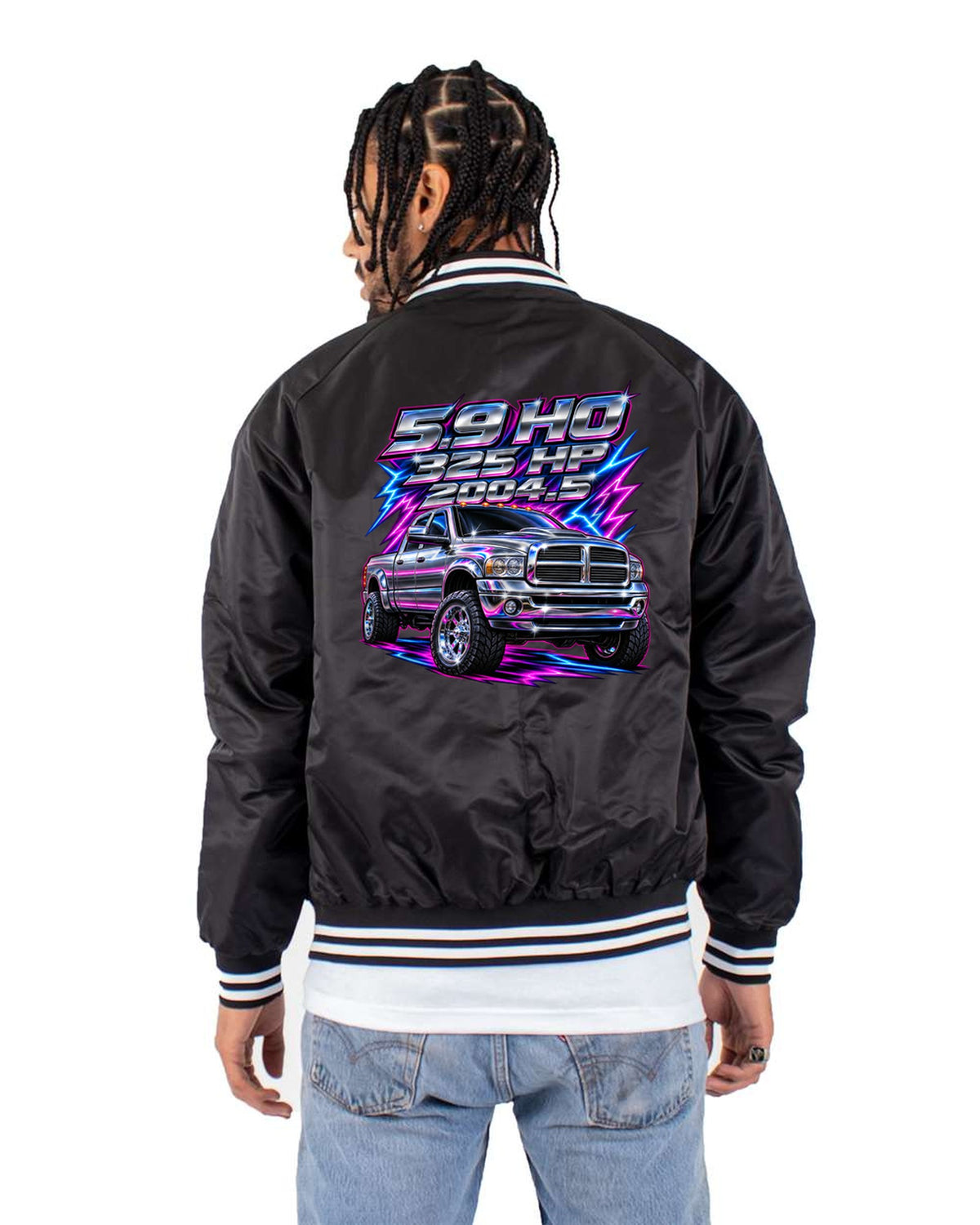 Chrome Airbrush Dodge Ram 2500 5.9 Cummins Shirt, Third Gen Bomber Jacket Black back