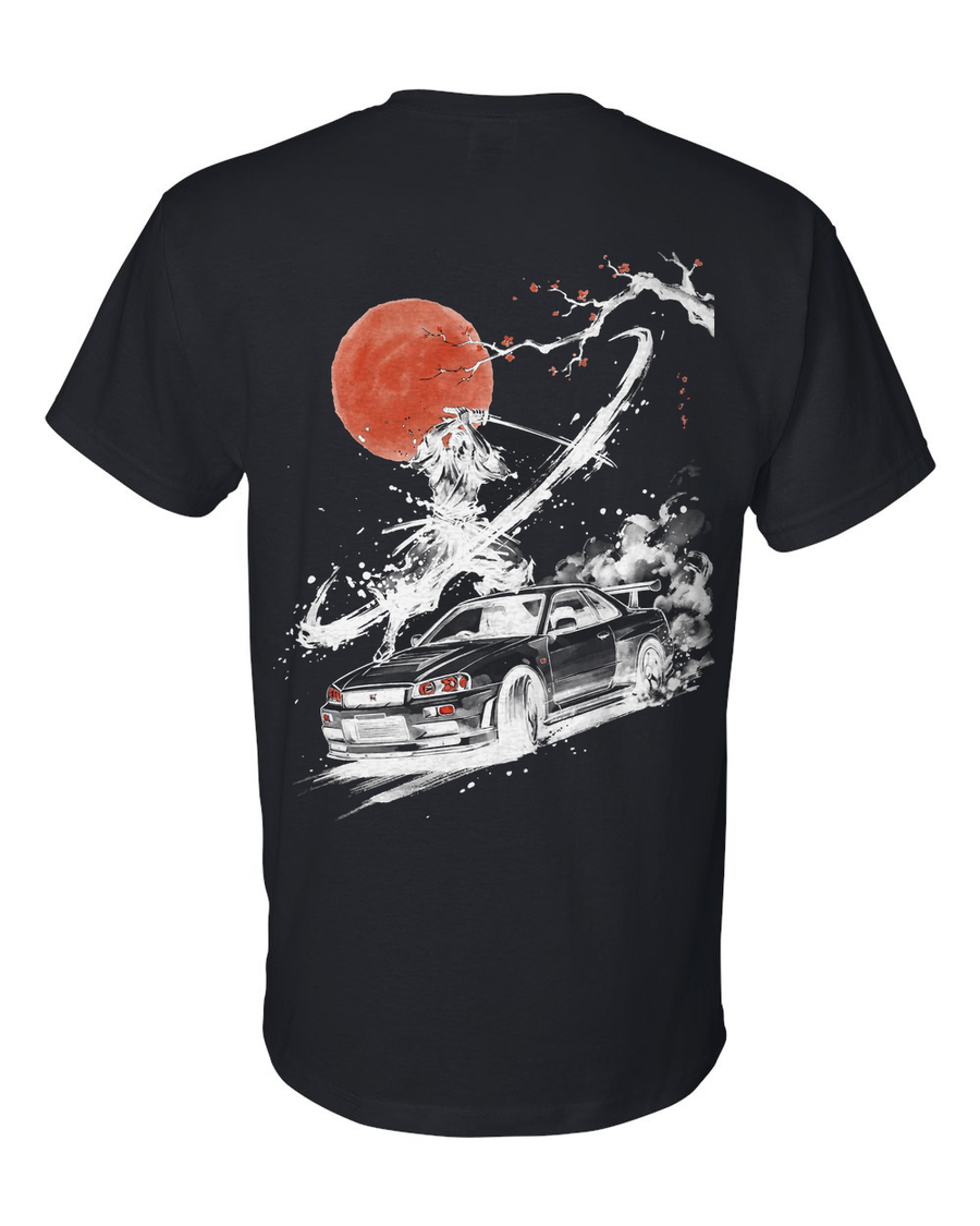 Slash — R34 GT-R Samurai Sumi Ink Full-Back Tee — Black back