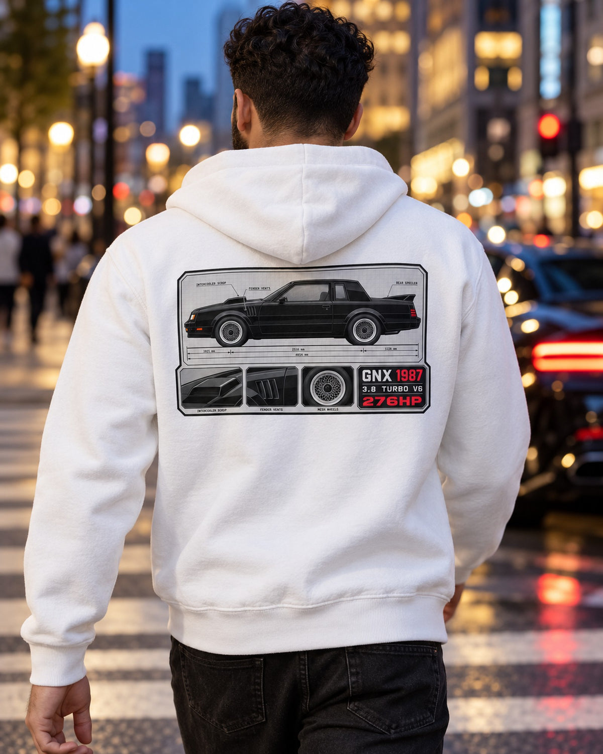 1987 Buick GNX Spec Sheet Shirt, Turbo V6 Car Guy Gift Zip Hoodie White worn hero