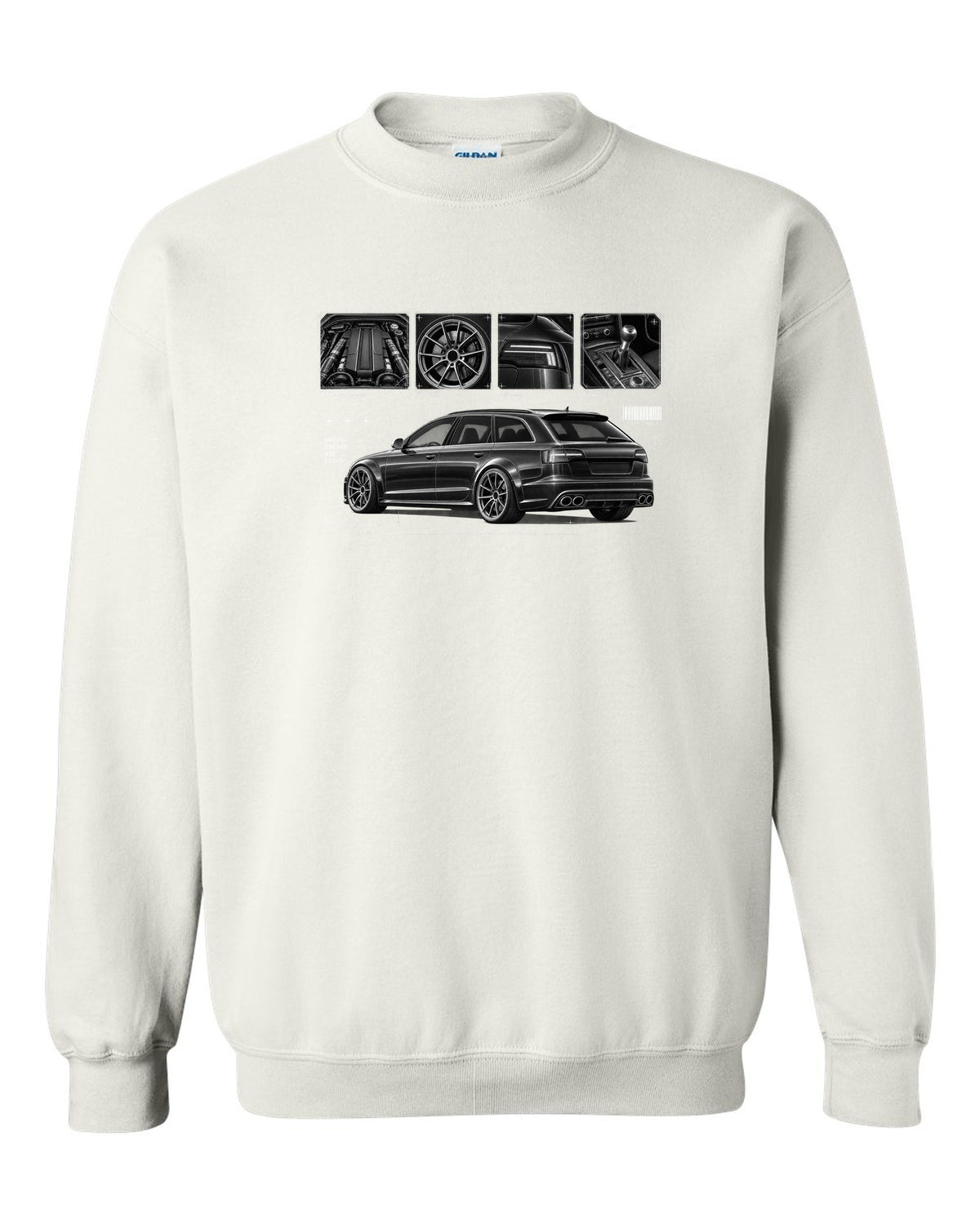 Audi RS6 Avant C6 4F Dossier Panels white crewneck front view with the design