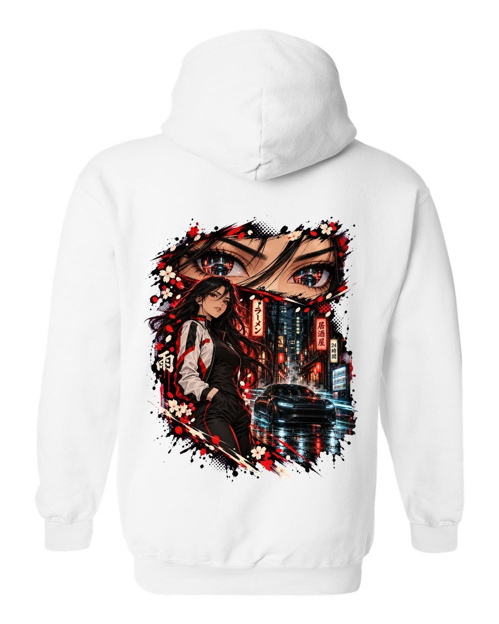 Tesla Model S Plaid Anime Girl Pull Over Hoodie White back