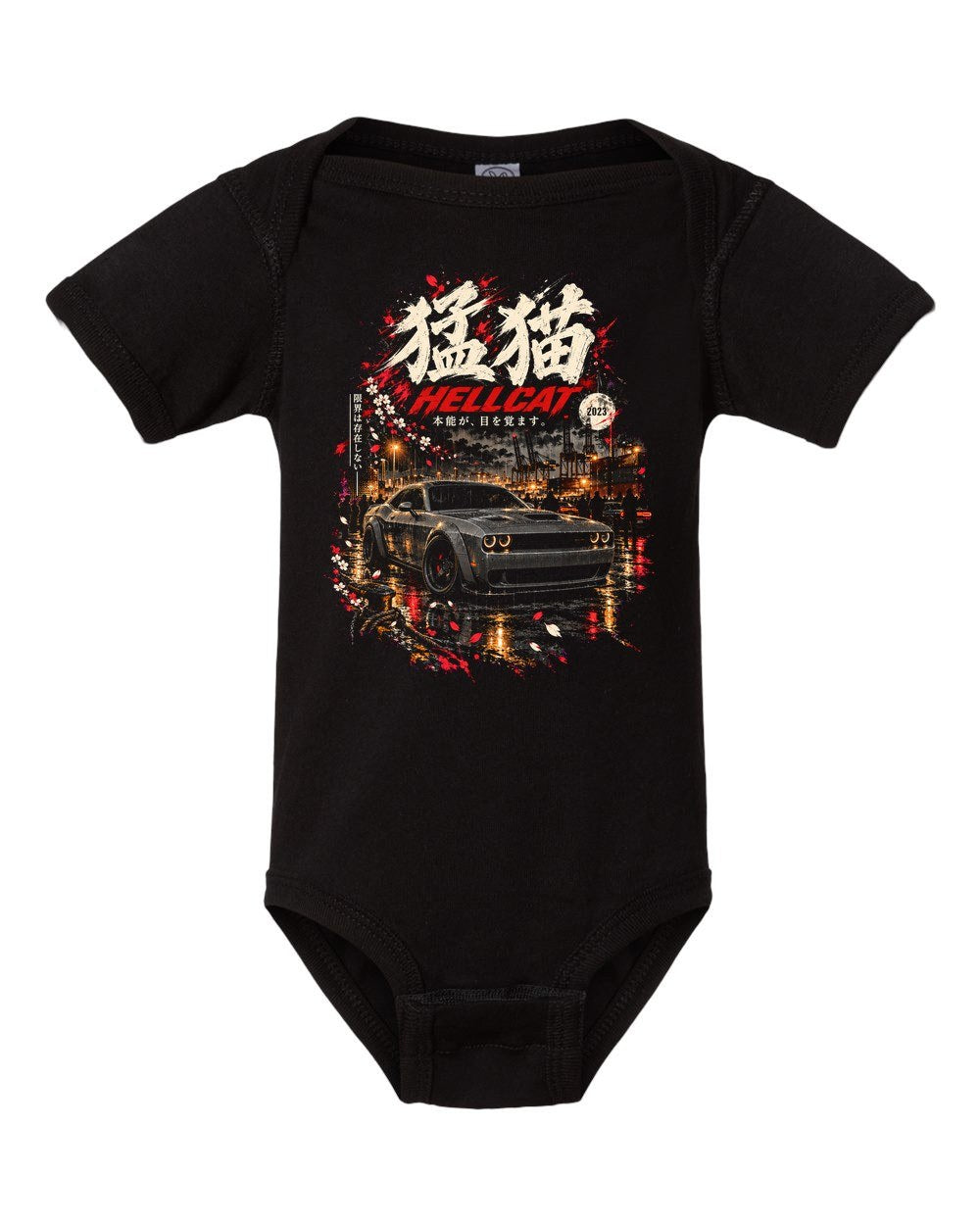 Dodge Challenger Hellcat Baby Onesie Black front