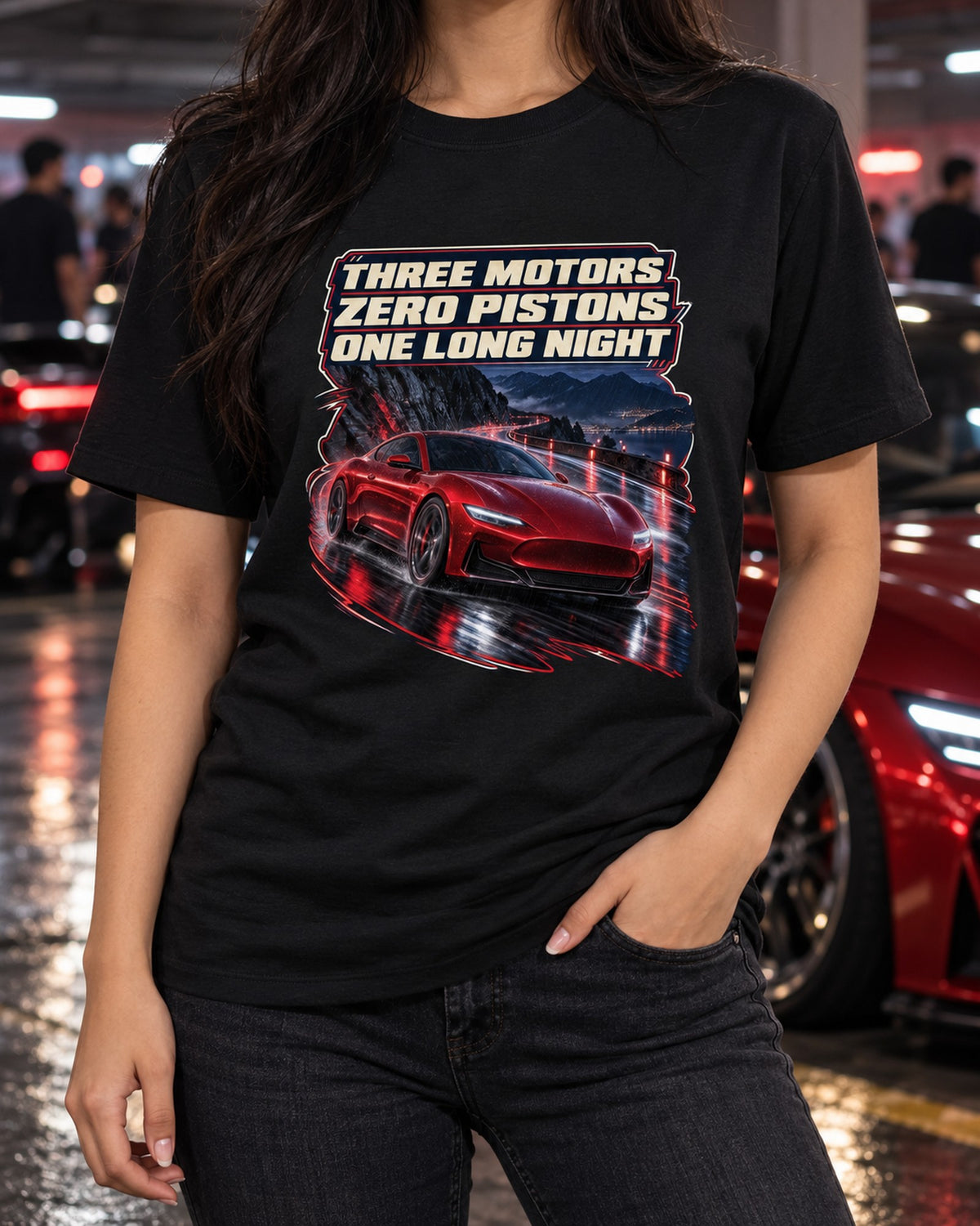 Maserati GranTurismo Folgore Night Run Shirt, Three Motors T-Shirt Black worn hero