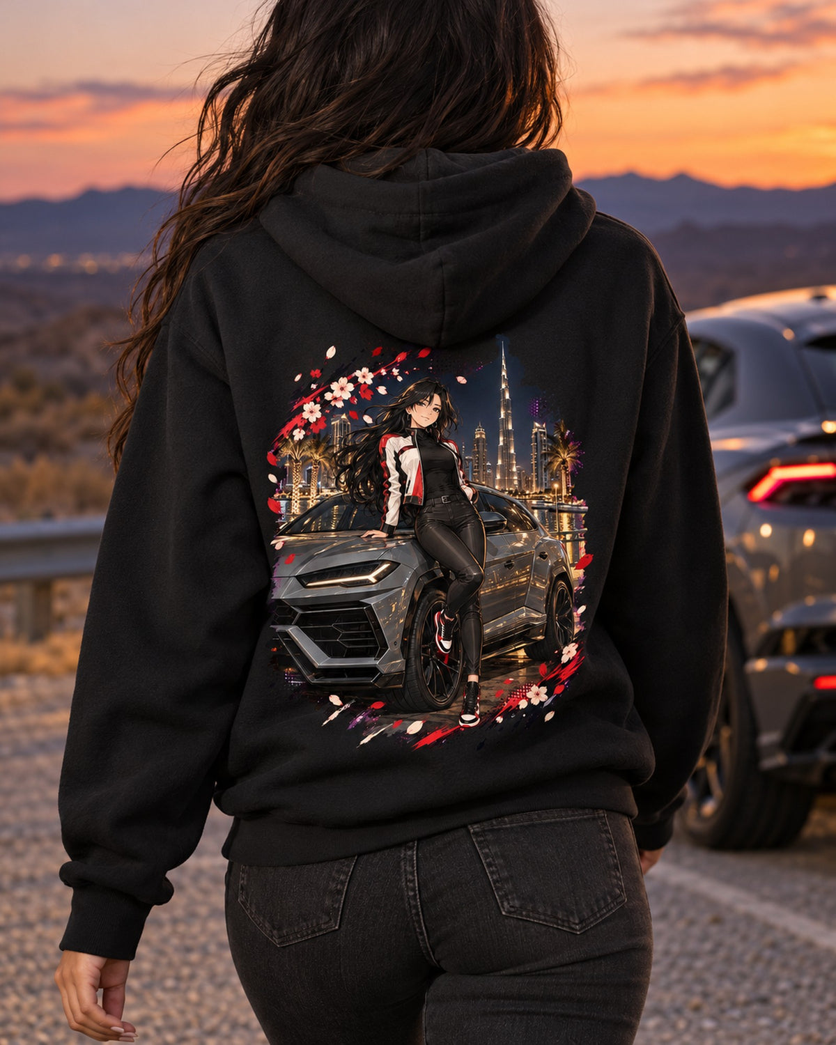 Lamborghini Urus Anime Girl Shirt, Hoodie & More Pull Over Hoodie Black worn hero