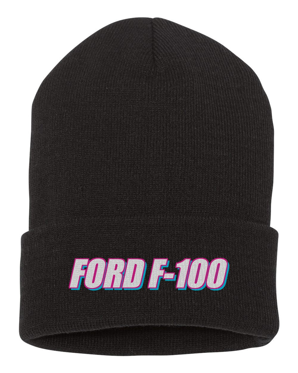 Ford F-100 black beanie front view with car name