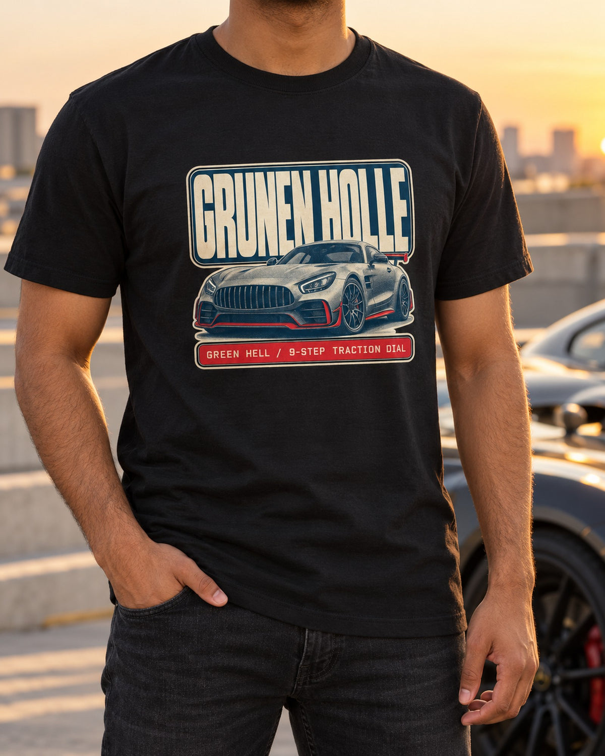 Mercedes-AMG GT R C190 Green Hell Halftone Statement Shirt T-Shirt Black worn hero