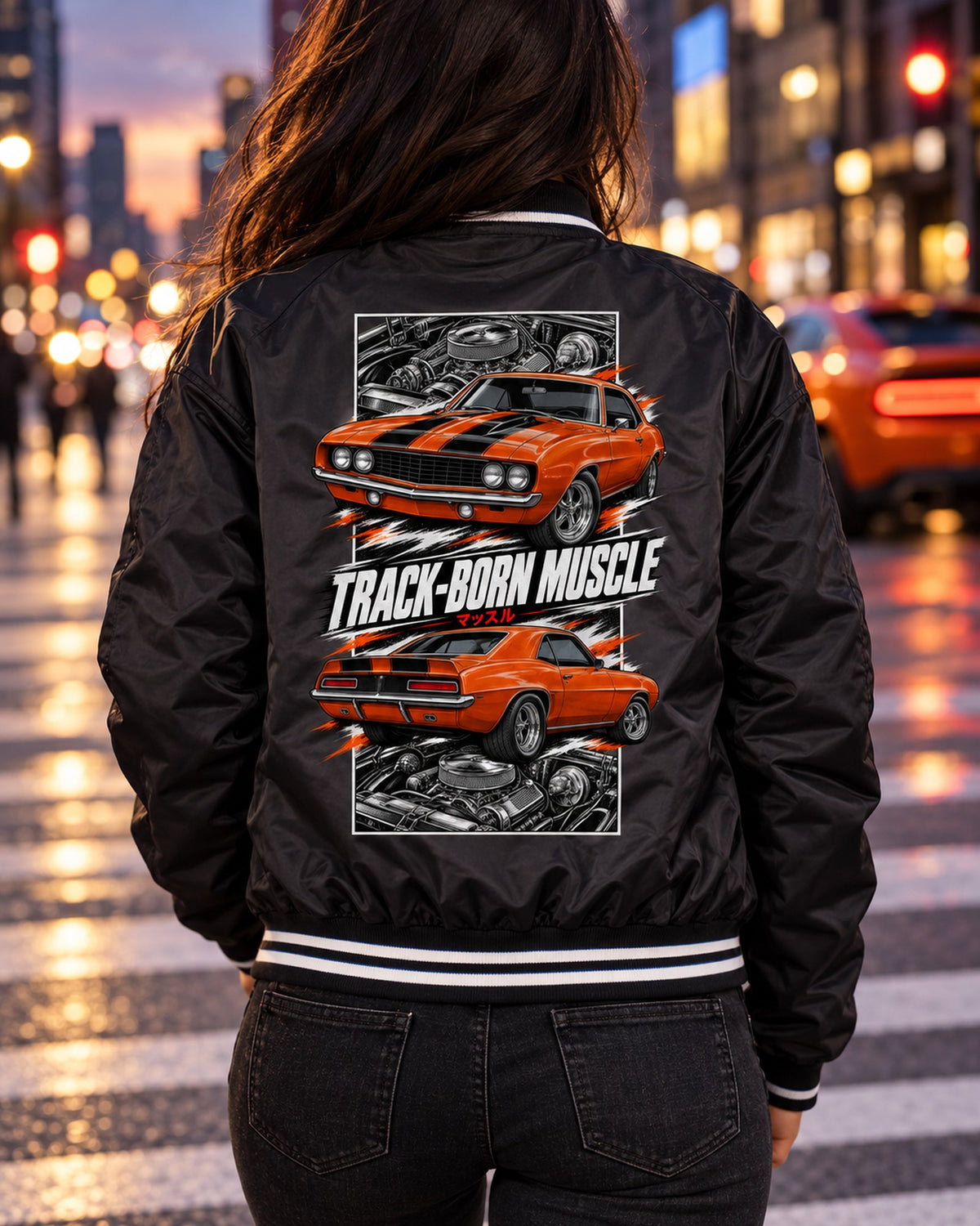 Chevy Camaro Z/28 Torn Poster Full-Back Graphic Tee Bomber Jacket Black worn hero