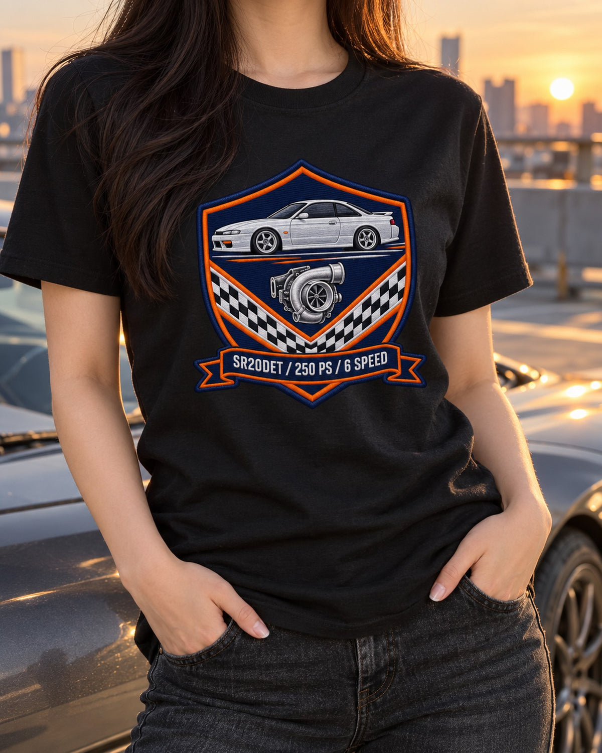 S15 Silvia SR20DET Shield Crest Shirt, 250 PS 6 Speed T-Shirt Black worn hero