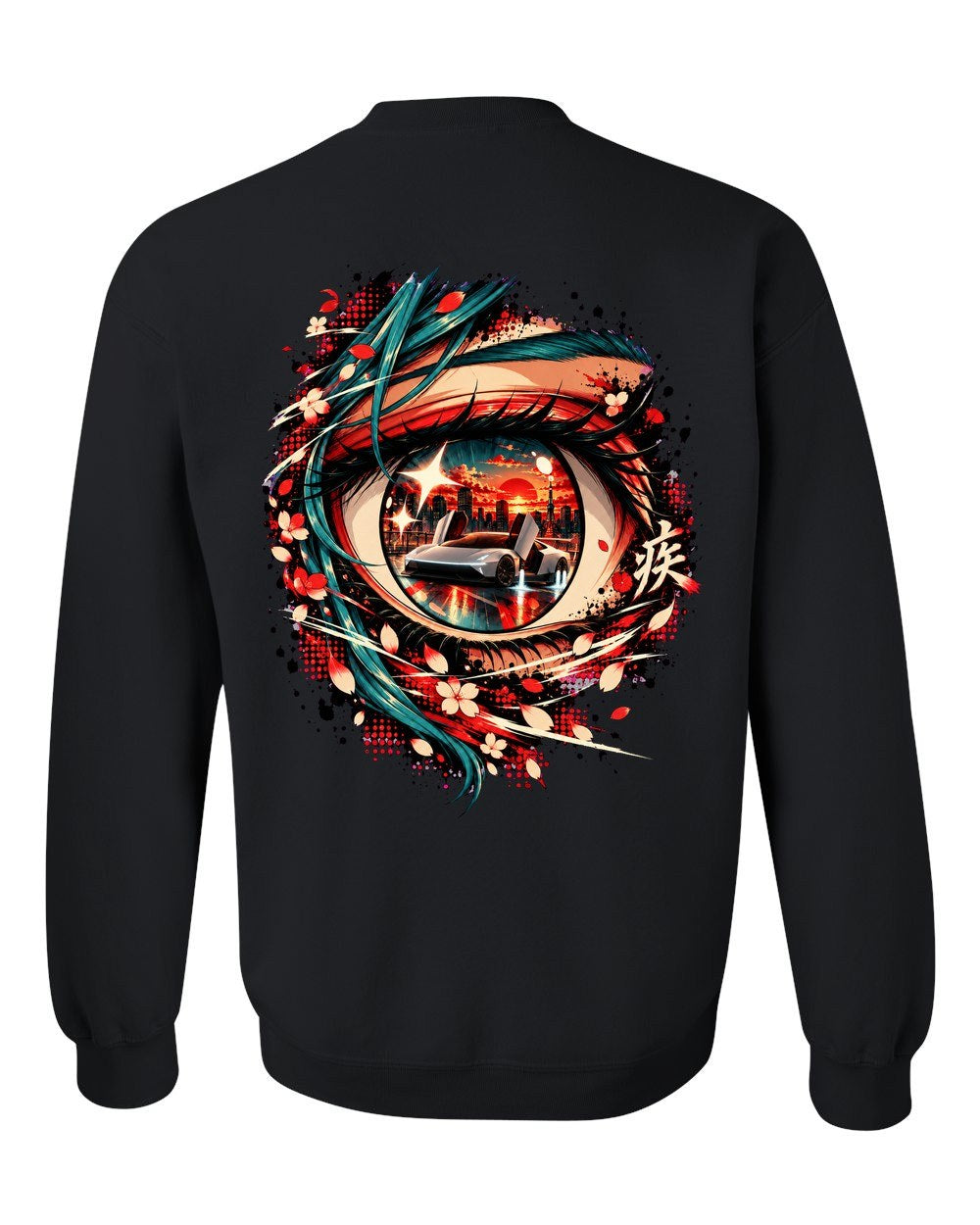 Tesla Roadster Anime Girl Crewneck Black back
