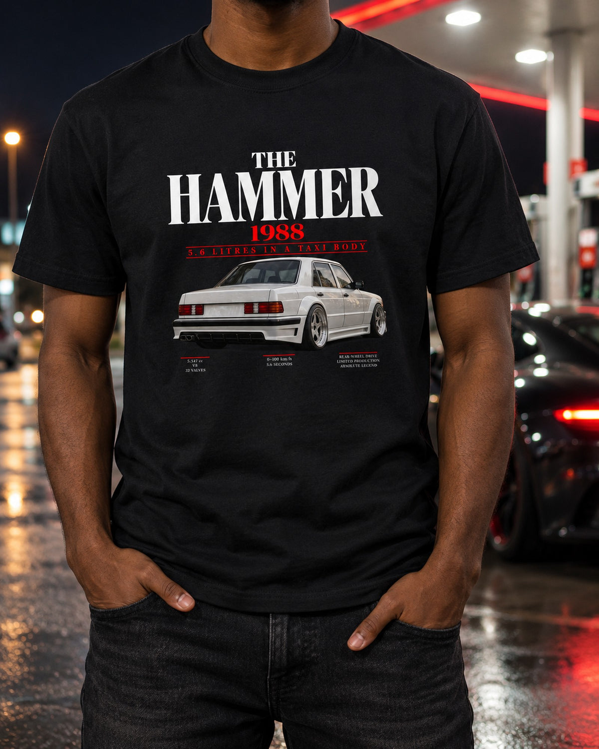 Mercedes 300E 5.6 AMG Hammer W124 Editorial Shirt, 1988 T-Shirt Black worn hero