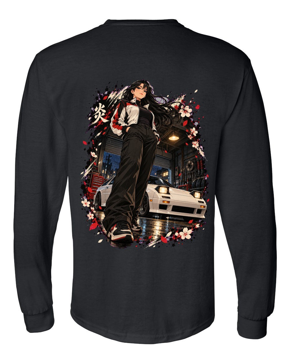 Mazda RX-7 FC Anime Girl Long Sleeve Black back