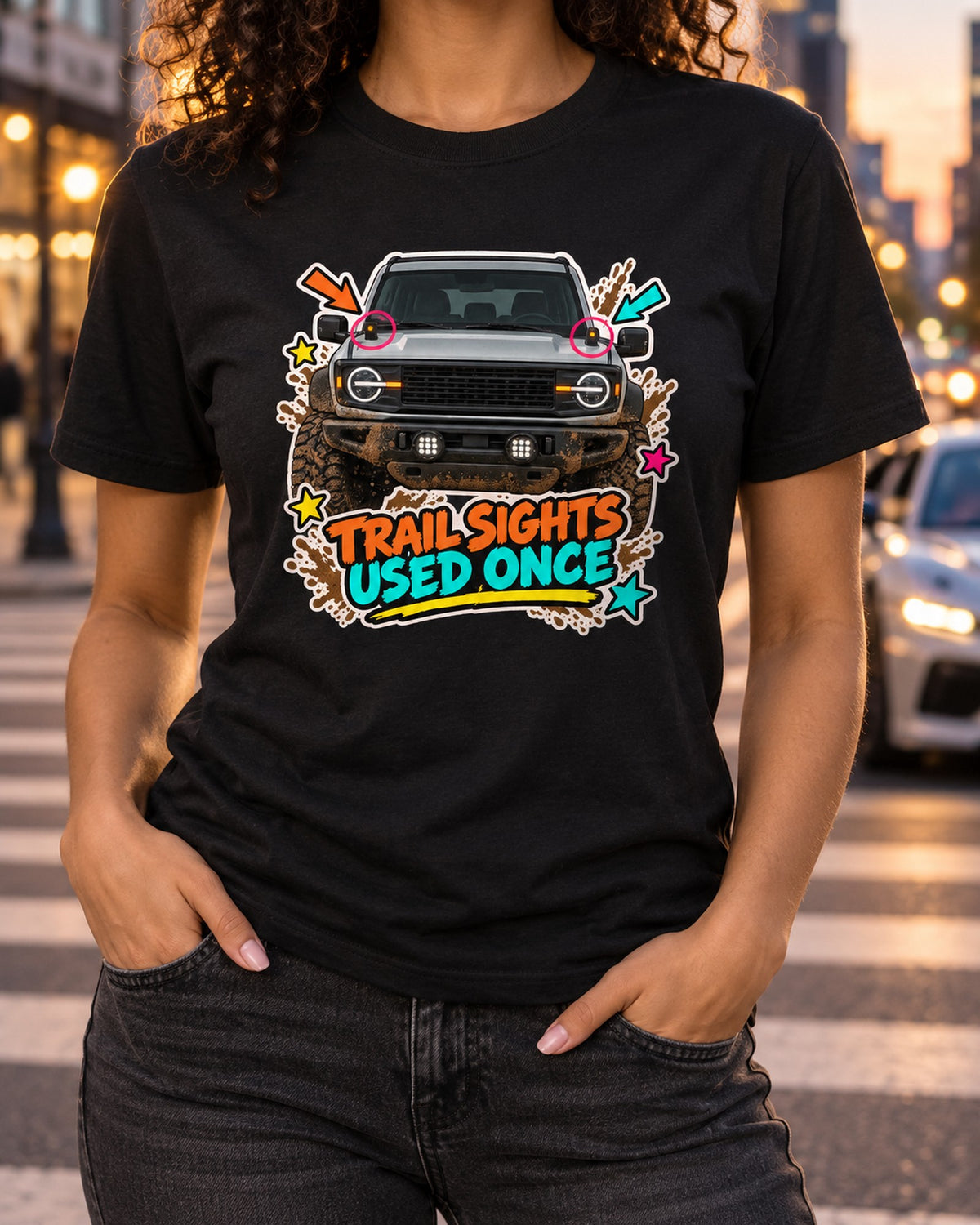 2021 Ford Bronco Trail Sights Sticker-Bomb Collage Shirt T-Shirt Black worn hero