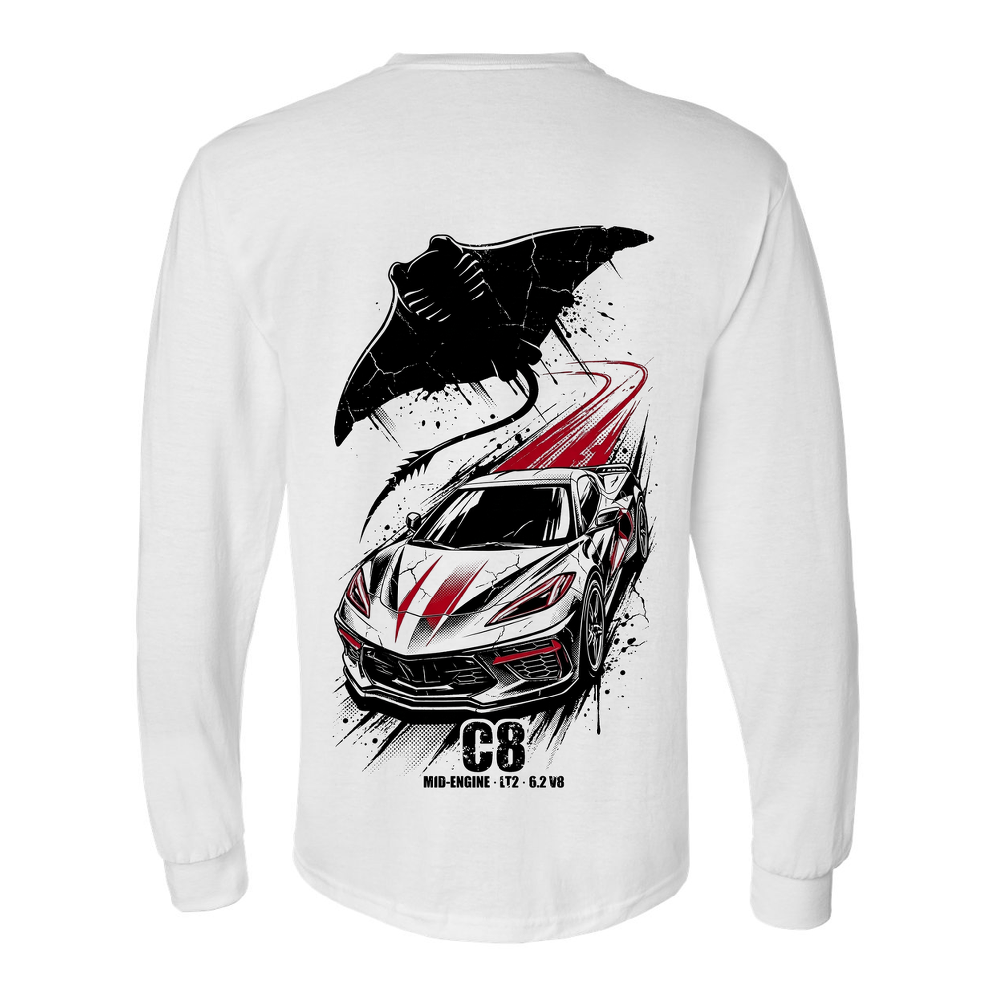 C8 Corvette Manta Long Sleeve T-Shirt — White back