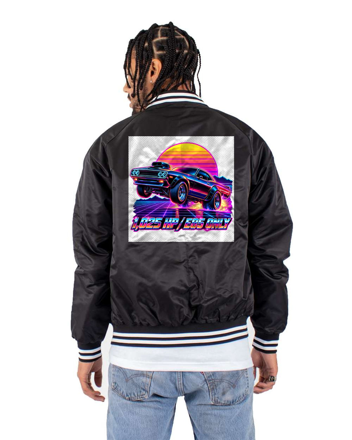 2023 Dodge Challenger Demon 170 Synthwave E85 Shirt Bomber Jacket Black back