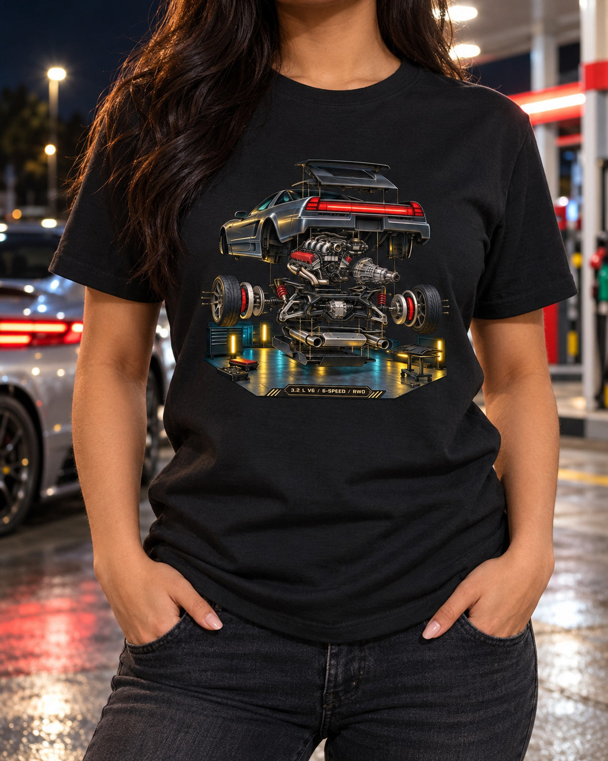 Honda NSX NA2 Isometric Exploded Diagram Shirt, 3.2 V6 T-Shirt Black worn hero