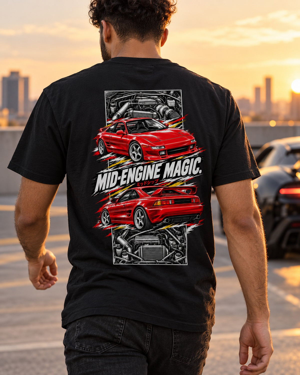 Toyota Mr2 Sw20 Torn Poster Full-Back Graphic Tee T-Shirt Black worn hero