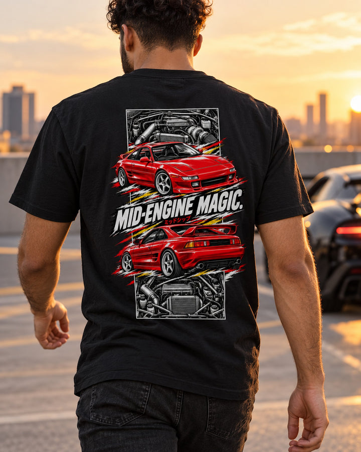 Toyota Mr2 Sw20 Torn Poster Full-Back Graphic Tee T-Shirt Black worn hero