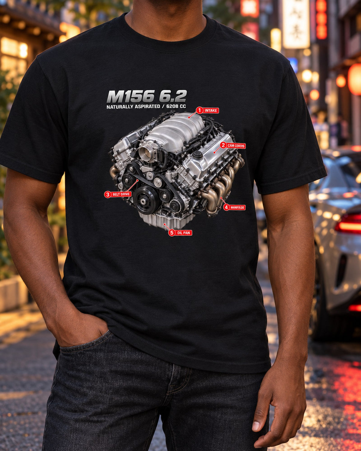 Mercedes C63 W204 M156 Engine Hero Shirt, Naturally Aspirated T-Shirt Black worn hero