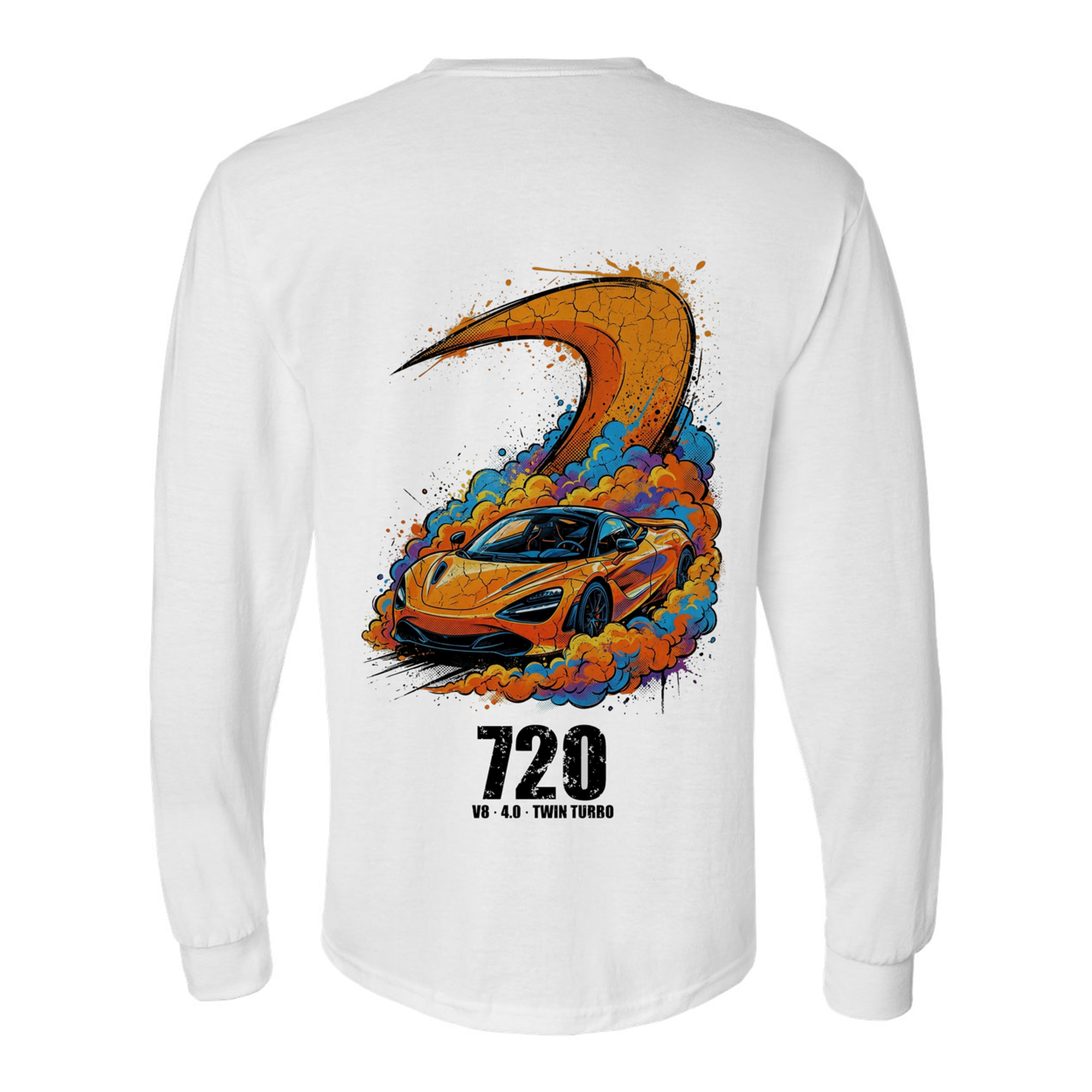 McLaren 720S Papaya Long Sleeve T-Shirt — White back