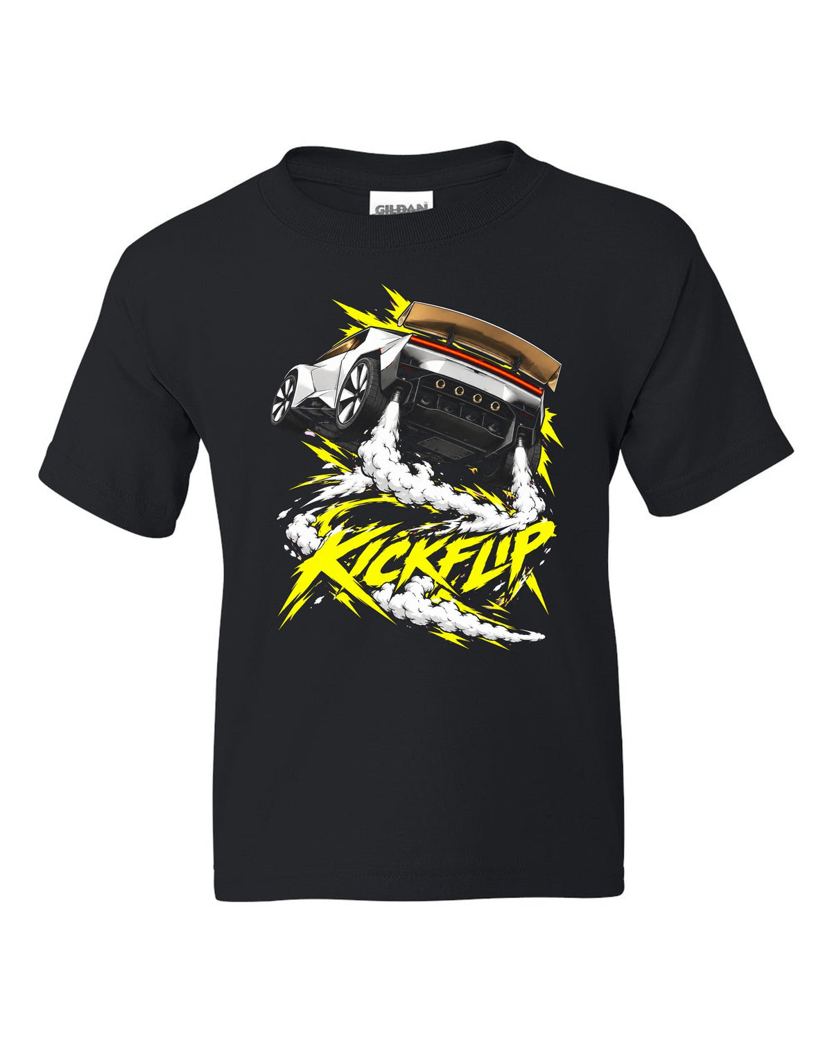Tesla Roadster Kickflip Kids Tee Black front