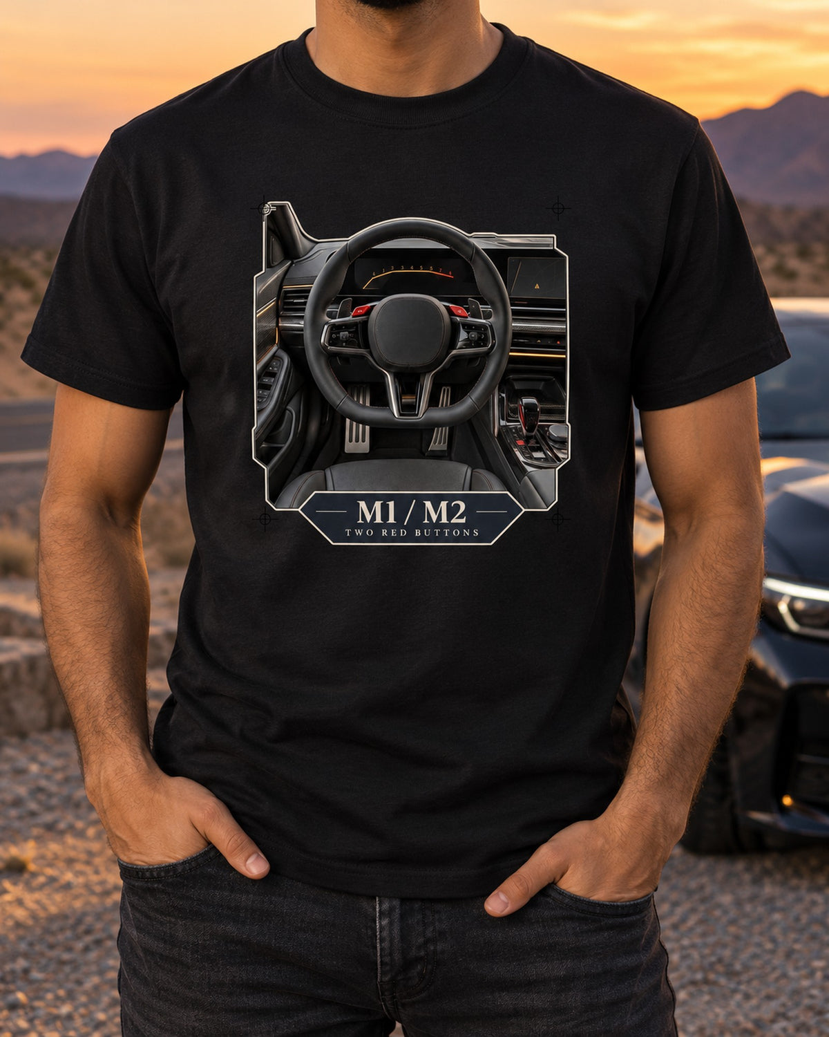 BMW M5 G90 Cockpit Gauge Shirt with M1 M2 Buttons T-Shirt Black worn hero