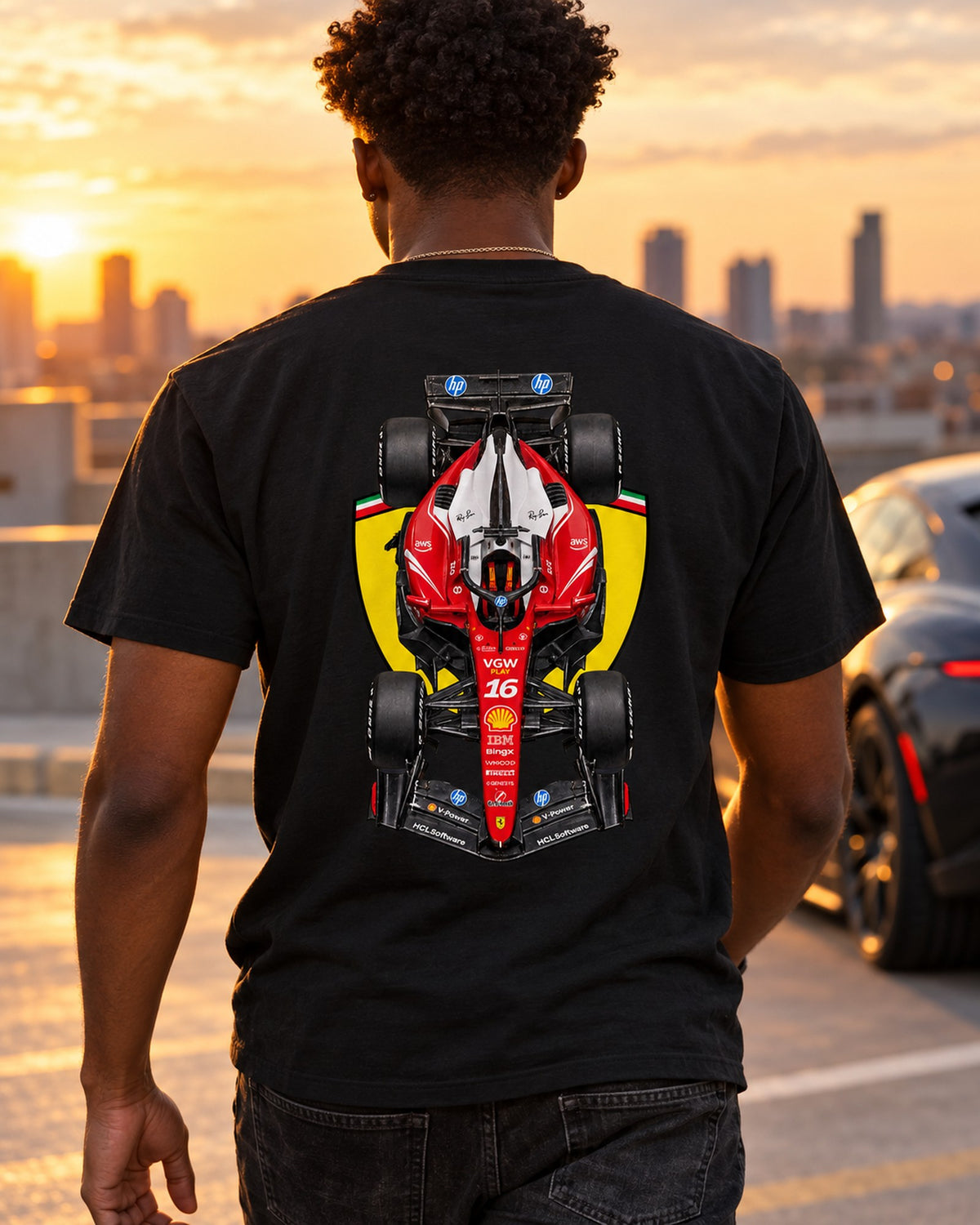 Ferrari SF-26 2026 F1 Overhead Poster Shirt, Formula 1 Tee, Design 13 T-Shirt Black worn hero