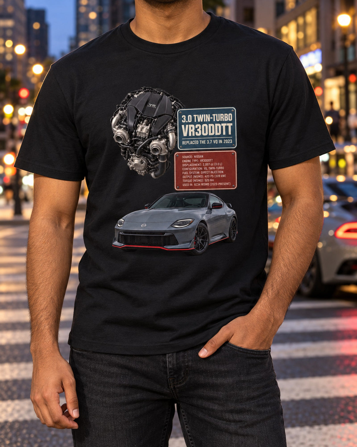 Nissan Z RZ34 Manual Three-View Shirt, Six-Speed Tee T-Shirt Black worn hero