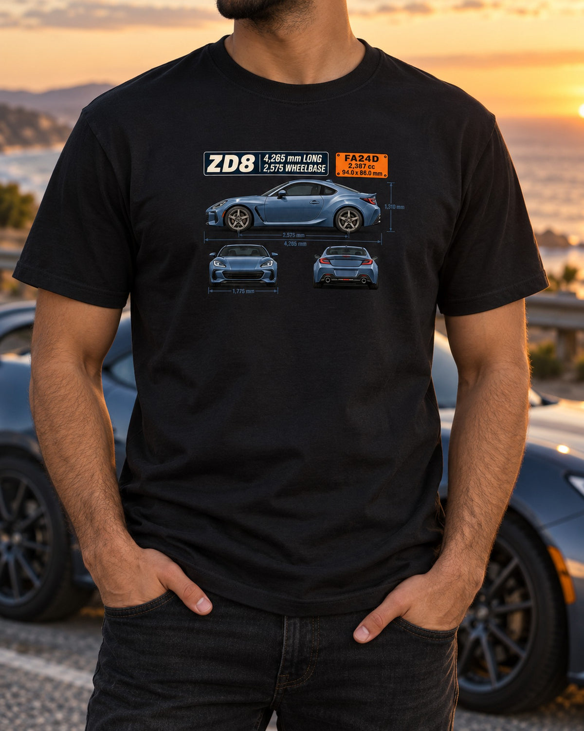 Subaru BRZ ZD8 Dimension Blueprint Shirt, Car Guy Gift T-Shirt Black worn hero