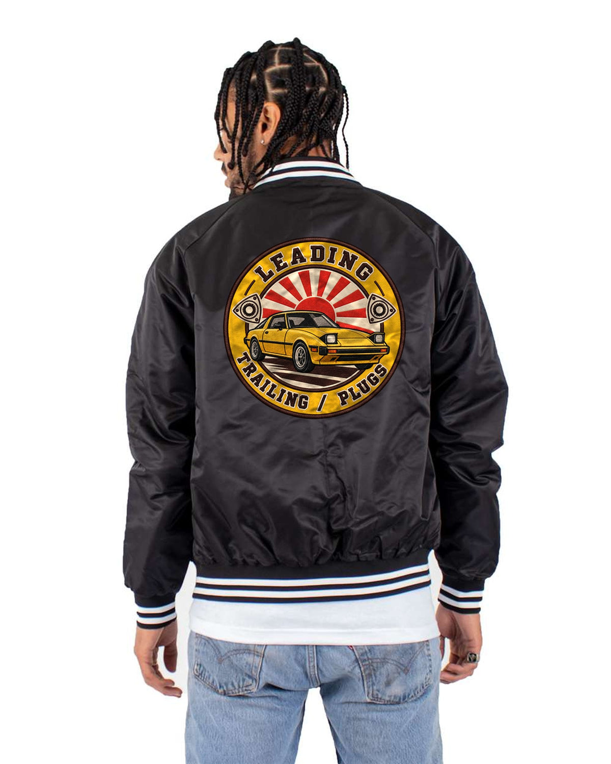 Mazda RX-7 SA22C Rotary Roundel Crest Shirt, Car Guy Gift Bomber Jacket Black back