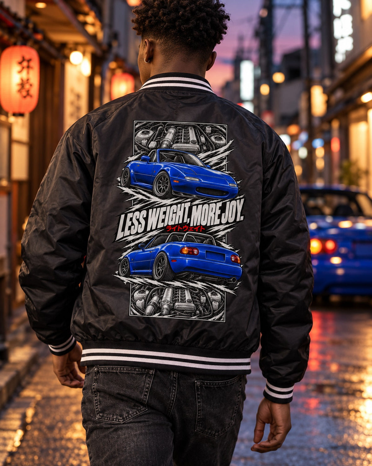 Mazda MX-5 Miata Na Torn Poster Full-Back Graphic Tee Bomber Jacket Black worn hero