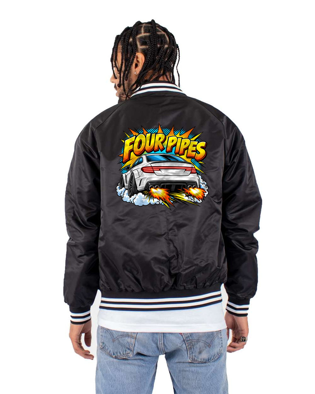 Mercedes C63 Coupe C204 Four Pipes Pop-Art Halftone Tee Bomber Jacket Black back