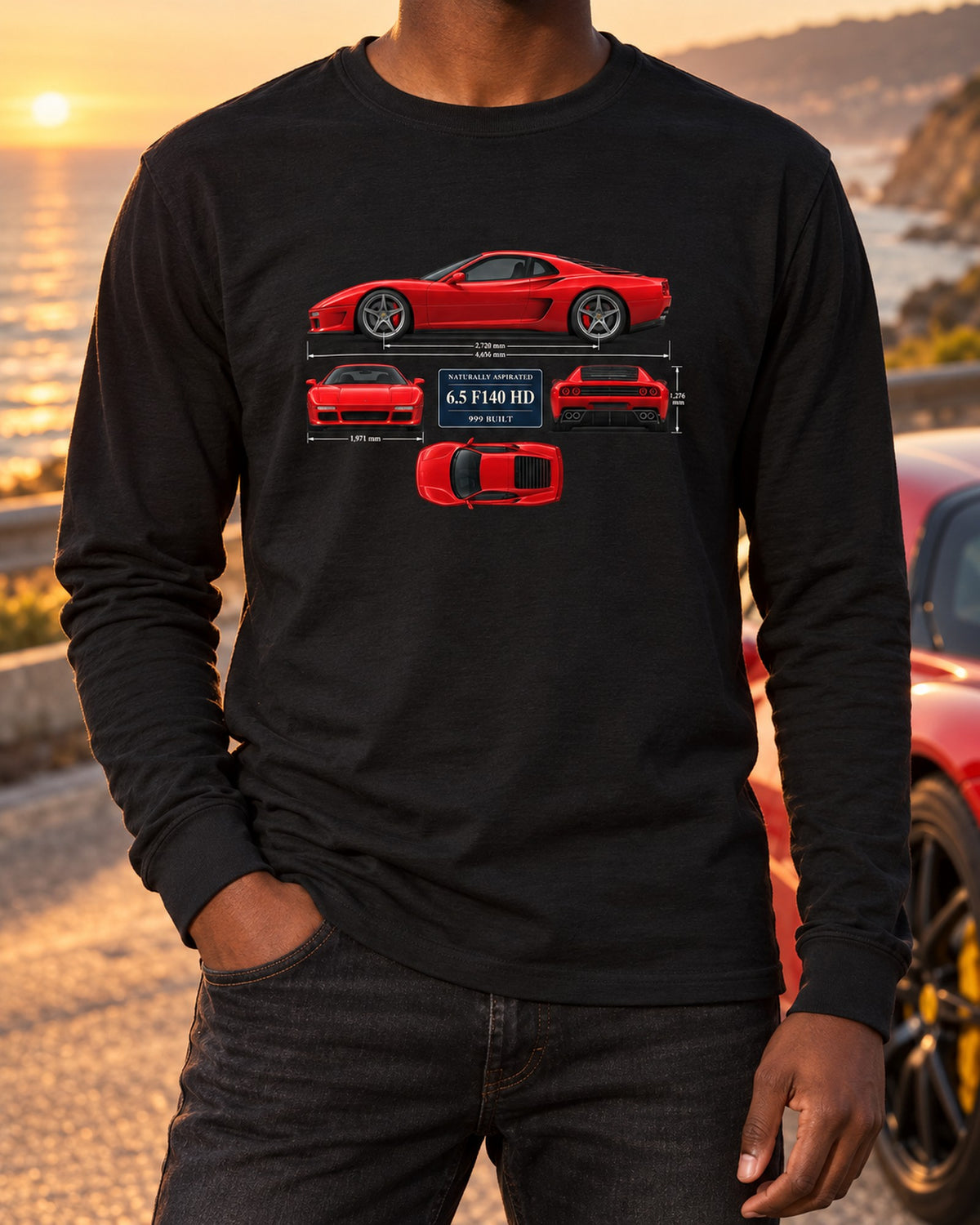 Ferrari 812 Competizione Dimension Blueprint V12 Shirt Long Sleeve Black worn hero
