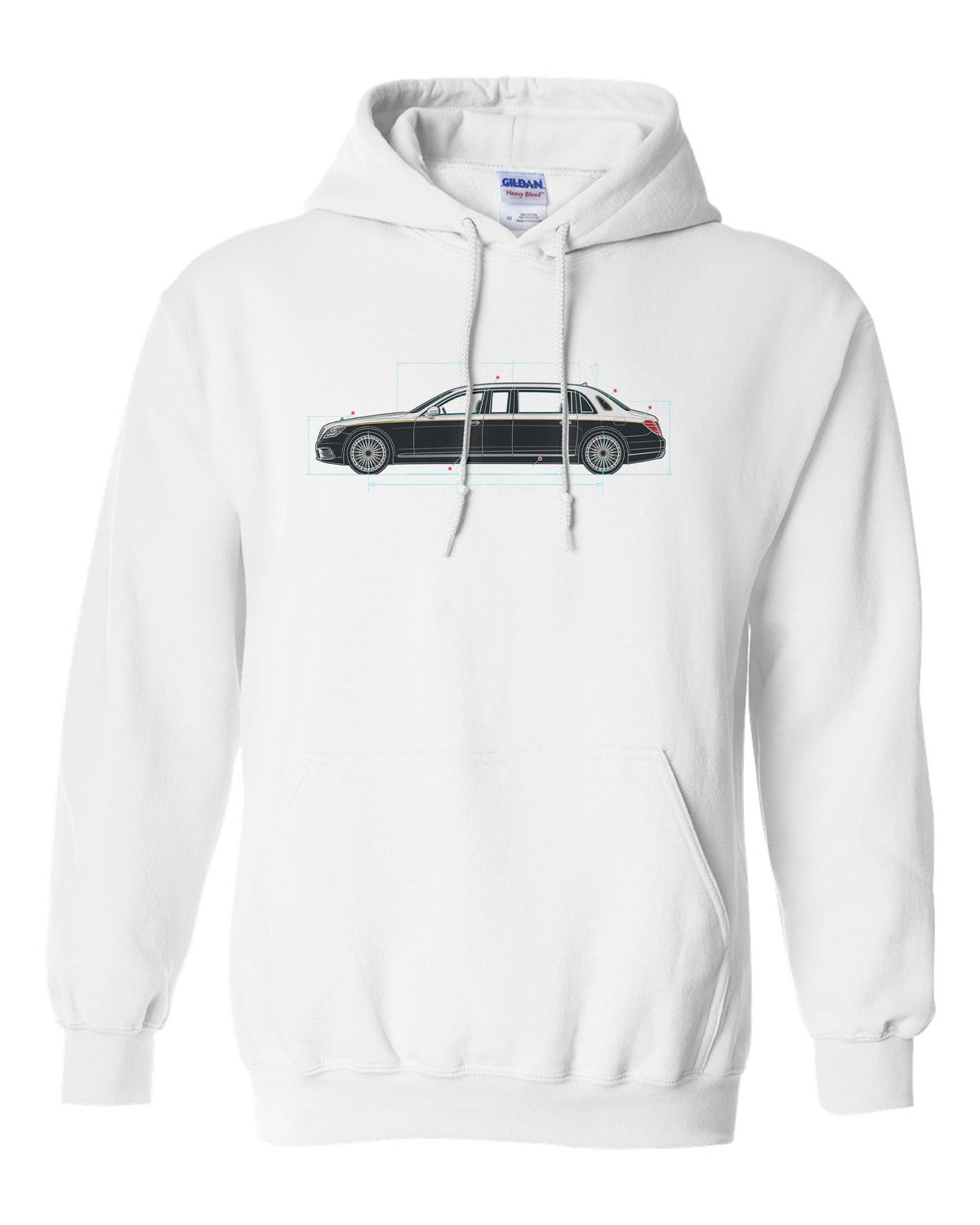 Maybach 62 S W240 Limousine Side Blueprint Tee white pull over hoodie front view with the design